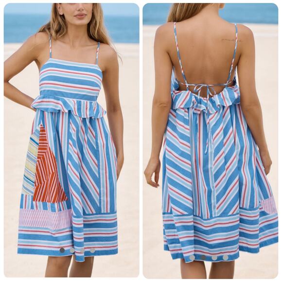 NWOT Celandine Nautical Strappy Cotton Blue White Sail Dress Women's Size Small - Picture 1 of 12